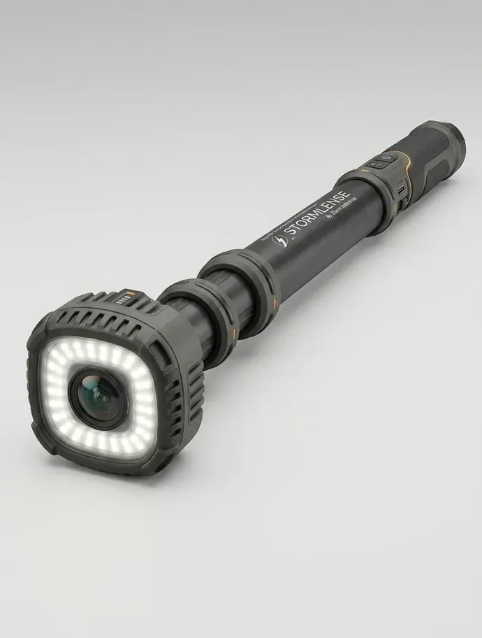 StormLense™ full device showing telescoping pole design and STORMLENSE branding